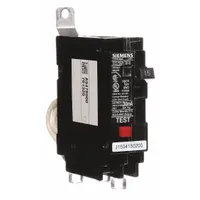 Single-pole, bolt-on miniature circuit breaker rated 15 A at 120V AC. Provides ground fault equipment protection with a maximum AIR rating of 10kA at 120/240V AC. Designed for use in Siemens P1 panelboards for branch circuit protection in electrical distribution systems