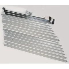 Steel louver in gray finish for directing airflow from hydronic wall and ceiling unit heaters. Overall dimensions 31-11/16 in height, 33-1/4 in width, 3-5/8 in depth. Used to improve air distribution in commercial and industrial spaces.