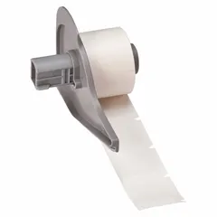 Nylon wraparound label for wire and cable identification. Black on white, 1 in x 1 in, designed for 12 AWG to 10 AWG wire gauge. Compatible with BMP71 printer series; requires M7-R6200 ribbon.