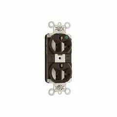 General purpose duplex receptacle rated 125V AC, 15 A, 5-20R configuration, 2 pole / 3 wire. Brown housing. Suitable for standard electrical outlets in commercial and residential settings.