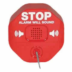 Fire extinguisher alarm that activates when the extinguisher is moved or tampered with. Emits an audible alert with a volume level of 109 dB at 1 ft to 98 dB at 3 ft. Suitable for use in industrial, commercial, and warehouse settings to signal unauthorized access or removal.