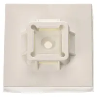 Adhesive mount cable tie base for securing cables in control panels, data centers, and industrial equipment. Measures 1.5 in L x 1.5 in W x 0.34 in H with a 0.42 in slot width and 0.09 in slot height. White, 50-pack. For use with miniature, intermediate, and standard cable ties