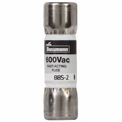 Fast-acting cylindrical fuse rated 2 A at 600 V AC. Midget size with 13/32 in x 1 3/8 in dimensions and non-indicating design. Provides overcurrent protection in control panels, motor circuits, and lighting systems.