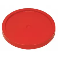 Red plastic tear tab lid with gasketed snap-on design. Overall diameter 12 1/4 inches. UN rating 1H2/Y27/S. Used for sealing pails containing liquids or solids in industrial and storage applications