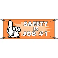 This vinyl banner is printed on one side with a safety message, suitable for indoor use in industrial facilities, warehouses, and plants. The nominal size is 48 inches by 120 inches, providing high visibility for promoting workplace safety awareness.