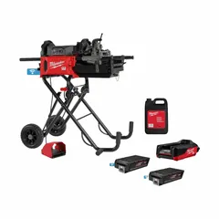 Cordless portable pipe threading machine for 1/8 in to 2 in pipe. Features a hammer type chuck and 2-speed operation. Powered by MX FUEL™ technology for on-site threading without a power outlet.