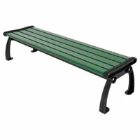 This vandal-resistant resinwood bench features a green plank seat and black frame. Overall length is 72 inches, overall height is 17 inches. Suitable for parks, campuses, transit stops, and other public spaces requiring low-maintenance seating