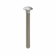 18-8 stainless steel carriage bolt with #10-24 thread, 2-inch length, and square neck to prevent rotation during tightening. Plain finish. Suitable for fastening metal to wood or metal to metal in industrial applications such as machinery guards and conveyor systems. 25 pieces per pack.