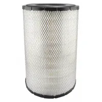 Round-oval engine air filter with radial seal. Overall height 16 7/16 inches. Compatible with Komatsu vehicles and buses. Traps airborne contaminants to protect engine in heavy-duty applications