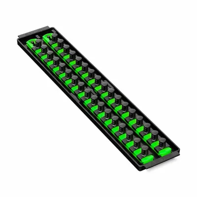 ERNST MANUFACTURING Socket Organizer: Green, 3 5/8 in Overall Wd, 34 Posts/Slots - Socket Rails & Trays