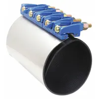 This full-gasket repair clamp is constructed with a 304 stainless steel body and steel bolts, featuring a nitrile rubber gasket. It is designed for sealing leaks in 8 in pipe without replacing the pipe section. Rated for a maximum operating pressure of 300 psi and a maximum vacuum pressure of 10 psi, it is suitable for use in water, wastewater, and industrial piping systems