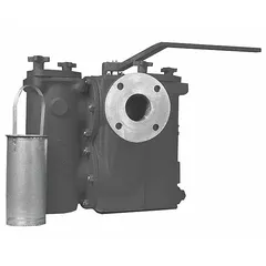 Cast iron duplex flanged basket strainer with 1 1/2 in NPT connections. Features a 0.062 in 304 stainless steel screen and Buna-N gasket. Designed for water applications to remove debris from pipelines, protecting downstream equipment in industrial water systems, HVAC, and process piping where continuous flow is required.