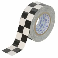 Polyester floor marking tape with checkered black/white pattern for high-visibility safety cues. 2 in width, 100 ft length, 8 mil thickness. No legend. Used for marking aisles, hazard zones, and work areas in industrial facilities.