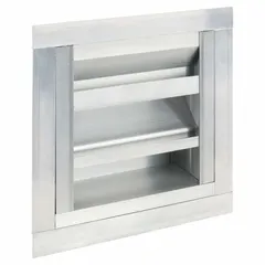 Extruded aluminum combination damper and louver with drainable blades for commercial HVAC systems requiring airflow control and weather protection. Flanged design supports maximum air velocity of 3,000 fpm. Suitable for intake or exhaust openings where rainwater drainage is needed.