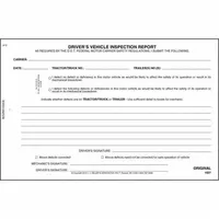 This 2-ply carbonless Driver Vehicle Inspection Report in book format is used for documenting daily pre-trip and post-trip vehicle inspections. It supports DOT compliance by providing a structured record for fleet operators. The carbonless copies allow for easy record-keeping without the need for carbon paper