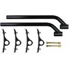 Carbon steel fender mounting kit with powder-coated finish for corrosion resistance. Uses brackets and bolts for secure attachment of fender flares to trailers, trucks, and industrial vehicles. Suitable for fleet and vehicle maintenance applications.