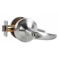 This SCHLAGE ND Omega privacy lever lockset is constructed of satin chromium-plated cast zinc. It features an ANSI F76 function, allowing locking from the interior side with a push-button or turn, while the exterior remains unlocked for emergency access. The lockset is ADA compliant and suitable for interior doors requiring privacy, such as bathrooms or bedrooms