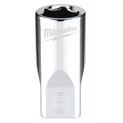 This MILWAUKEE standard-length hand socket features a 6-point configuration for metric fasteners. The anti-roll design prevents the socket from rolling on sloped surfaces. With a 1/4 in drive and 8 mm socket size, it is suited for tightening or loosening hex-head fasteners in general assembly and maintenance tasks.