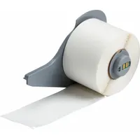 Vinyl wraparound label, black on white, measuring 4 in x 1 1/2 in, designed for permanent identification of wires with a 0.96 in diameter. Compatible with BMP71 printer series; requires M7-R6200 ribbon. Used for marking wires in electrical panels, instrumentation, and industrial maintenance applications