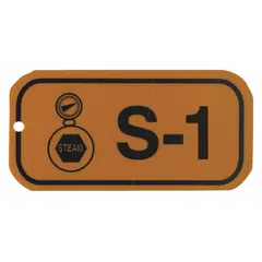 Type S-1 lockout tag made of polystyrene with English text. Features pre-punched holes for attachment. Used in lockout/tagout procedures to identify equipment under maintenance and prevent accidental operation.