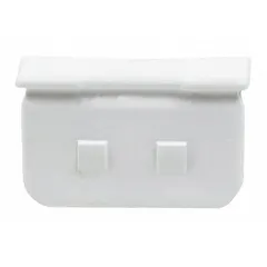 OEM replacement end cap for refrigerator and freezer shelves or rails. Covers and protects the end of a shelf or rail to maintain alignment and prevent items from sliding off.