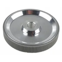 Aluminum measuring wheel with center screw mount and 10 mm mounting hole diameter. Designed for use with an encoder to convert rotary motion into linear measurement for length monitoring, positioning, or cut-to-length control in industrial automation systems