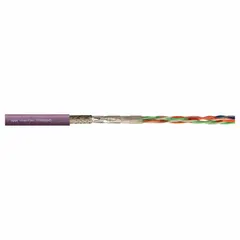Shielded continuous flexing bus drop cable for ASI Bus systems. Features (2) 14 AWG conductors and a PUR jacket. Minimum bend radius factor of 8 x OD for fixed installation and 12 x OD for flexible applications. Suitable for use in cable carriers or moving machinery requiring reliable signal transmission.