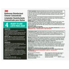 This secondary bottle label measures 11 inches high by 8 1/2 inches wide and features the legend '3M Bathroom Cleaner Ready-to-Use 4'. Supplied in a pack of 12, it is used for identifying secondary containers in industrial and janitorial settings to support workplace safety and compliance labeling.