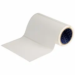 White matte-finish precut label roll for use with J4000 series printers. Label height 5 1/4 in, width 8 in, roll length 5 1/4 in. Suitable for marking pipes, valves, and equipment in cryogenic environments.