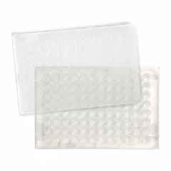 This 96-well microplate is made of natural polystyrene with a C-shaped well geometry. Each well has a capacity of 0.35 mL, and the plate measures 85 mm in diameter. It is sterile but not RNase/DNase free. Typical applications include high-throughput screening, sample storage, and assay development in laboratory settings.