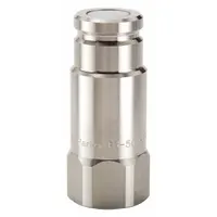 This PARKER FET Series hydraulic quick-connect coupling plug is designed for rapid, leak-free connection and disconnection in fluid power systems. It features a 1/2"-14 FNPT thread, a 316 stainless steel body, and a perfluoroelastomer seal suitable for demanding environments. Typical applications include hydraulic lines in industrial machinery and fluid transfer systems