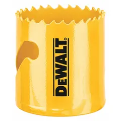 2-inch diameter hole saw for cutting wood, metal, plastic, and drywall. Features 4/5 teeth per inch and a maximum cutting depth of 1 3/4 inches. Thread size 5/8"-18. Used in electrical, plumbing, and HVAC installations.