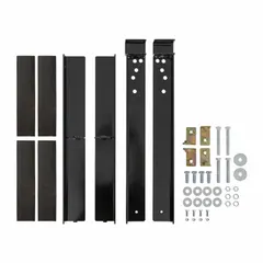 This steel mounting kit secures extra wide crossover toolboxes up to 27 inches wide to headache racks on trucks. The hardware includes a 27-inch length and 1 13/16-inch overall height, finished in black. Suitable for work trucks and service vehicles requiring stable toolbox attachment.