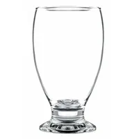 Clear glass goblet with 12 fl oz capacity and 5 1/4 in overall height. Suitable for serving water, wine, or soft drinks in commercial dining environments