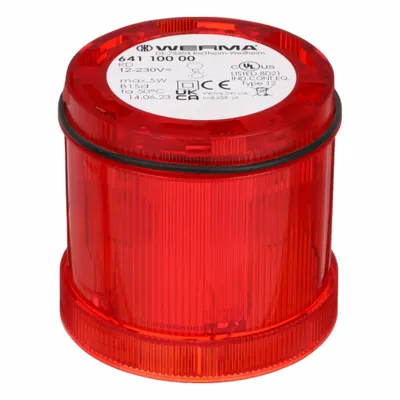 WERMA Tower Light Module: Steady, 120V AC, Red, 70 mm Overall Dia, 2 5/8 in Overall Ht - Steady Light Modules