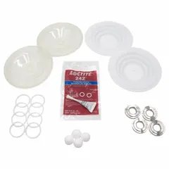 This fluid end repair kit is designed to rebuild the fluid section of select Graco pumps, restoring sealing and pressure performance. The kit includes PTFE seals and components for use in industrial fluid handling applications such as paint, coating, and chemical transfer.