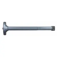 This DETEX rim-type exit device features a touchbar style and is finished in black. Designed for doors up to 36 inches wide, it provides push-pad egress and is ADA compliant. Suitable for commercial and industrial applications requiring safe, accessible door hardware