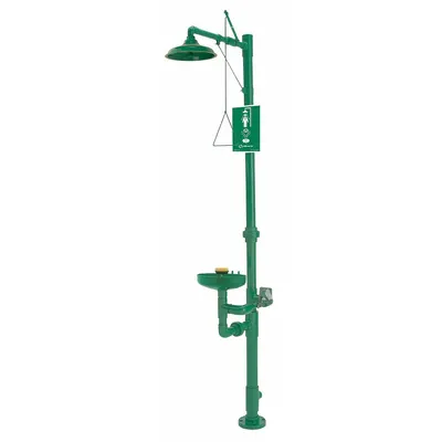 HAWS Shower with Eyewash: Floor Mnt, Uncovered, Plastic Bowl, Plastic Pipe - Floor-Mount Showers with Eyewash