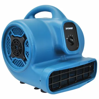 XPOWER Centrifugal Blower: 1,600 cfm, 1/4 hp, Fixed Frame, 115V AC, 3 Speeds, Blue - Portable Blowers
