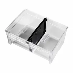 This clear polycarbonate bin is designed for organizing small parts, tools, and accessories within a modular storage system. Its transparent construction allows quick visual identification of contents. Suitable for use in workshops, job sites, and maintenance environments.