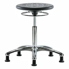 Polyurethane Lab Stool, Adjustable Height 19 1/4 to 27 in, Aluminum Base with Glides, Black