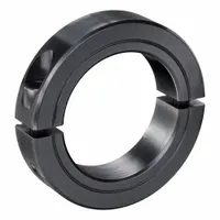 Steel shaft collar, 2-piece clamp-on design for inch-system shafts. Bore diameter 2 in, collar width 11/16 in. Used to position, secure, or limit axial movement on shafts in industrial machinery, conveyors, and automation systems. Split design allows installation without shaft disassembly