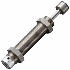 Steel-bodied shock absorber with 33.2 N force rating, designed to dampen motion and absorb impact in industrial machinery, conveyors, and automation systems. Suitable for light-to-medium load applications requiring controlled deceleration.