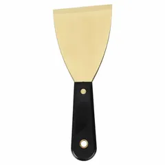 Standard scraper with a stiff, tapered brass blade and polypropylene handle. Designed for general scraping tasks such as removing paint, adhesive, or residue from surfaces without damaging the substrate.