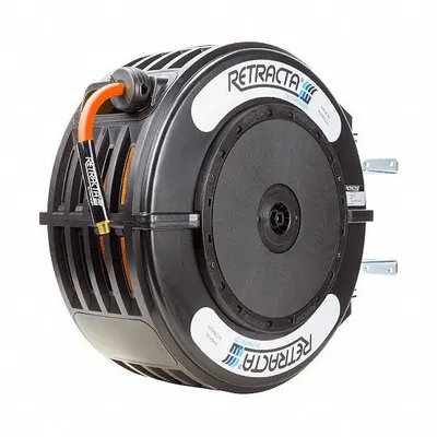 MACNAUGHT Spring Return Compressed Air/Water Hose Reel: 65 ft. (3/8 I.D), 3/8 in FNPT x 1/4 in MNPT - Enclosed Lightweight Air or Water Spring-Return Hose Reels