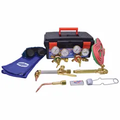 This cutting and welding outfit is configured for acetylene service with a CGA 510 connection. It is suited for general metal joining, cutting, and repair tasks in maintenance and fabrication applications.