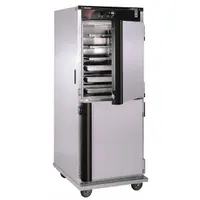 Full-size hot cabinet designed to hold prepared food at serving temperature in commercial kitchens. Features universal-angle shelves that accommodate standard sheet pans and hotel pans. Operates on 120V AC and does not include humidity control