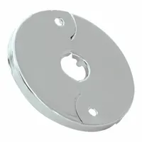 This split-flange escutcheon is made of ABS in a silver color. It fits 5/8-inch pipe size and is used to cover gaps around pipes passing through floors or ceilings, providing a finished appearance. The split design allows installation without disassembling existing piping