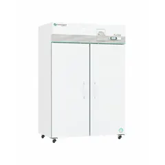This upright plasma freezer provides 49 cubic feet of storage capacity with a temperature range of -35°C to -15°C. It utilizes an auto/cycle defrost method to maintain consistent conditions for preserving plasma and other temperature-sensitive biological materials. The unit features both left and right door hinges for flexible placement in laboratory or medical settings.