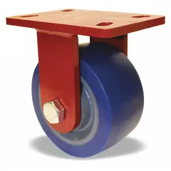 Rigid caster with a 6-inch diameter, 3-inch wide polyurethane wheel in blue. Ball bearings enable smooth rolling. Rectangular slot mounting pattern. No brake. Suitable for industrial carts, racks, and machinery on hard floors.